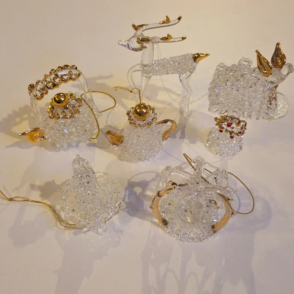 Gold Christmas Ornaments - Elegant Clear and Gold Style Ornament Set